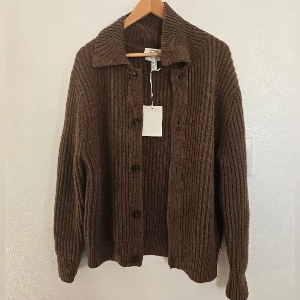 COS Alpaca Blend Ribbed Button Down Cardigan For Men Size XS